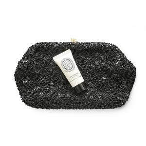 Vintage Black Beaded Clutch + Diptyque Travel Face Cream Bundle